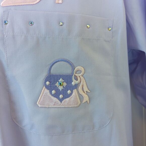 Get Lucky lilac long sleeve button front blouse with appliques and rhinestones - Picture 6 of 15